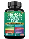 Sea Moss Black Seed Oil Ashwagandha Ginger, Organic Sea Moss Capsules with Burdock Root, Bladderwrack, Advanced Multimineral Supplement（90 Count）