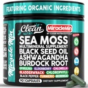 Clean Nutra Organic Sea Moss Capsules with Ashwagandha, Black Seed Oil, Burdock Root, Bladderwrack, Moringa, Chlorella, Spirulina, Turmeric, Elderberry, Amla – 90 Vegan Capsules – MiracleMin