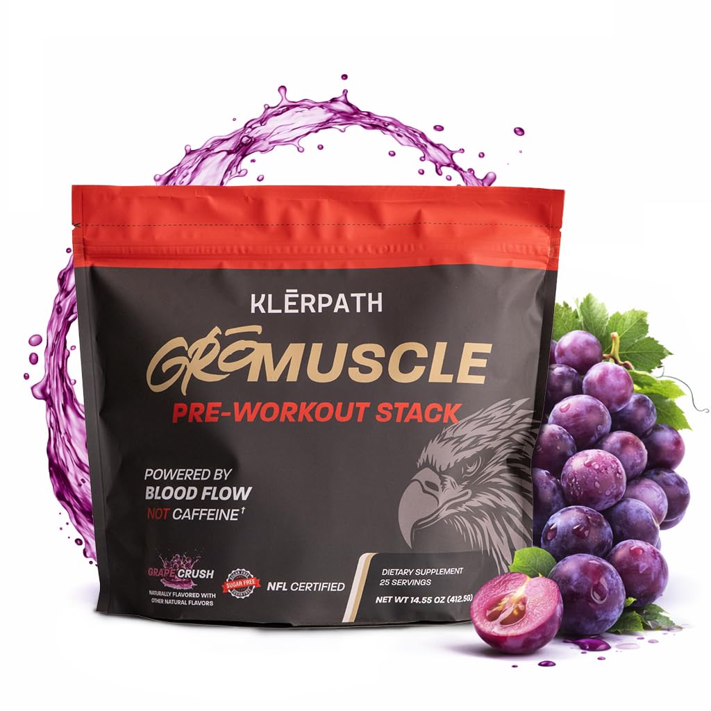 GroMuscle Pre Workout Powder - Sugar Free Preworkout Supplement with Creatine for Men and Women - Vegan, Non-GMO, Allergen and Gluten Free - Grape Crush, 25 Servings