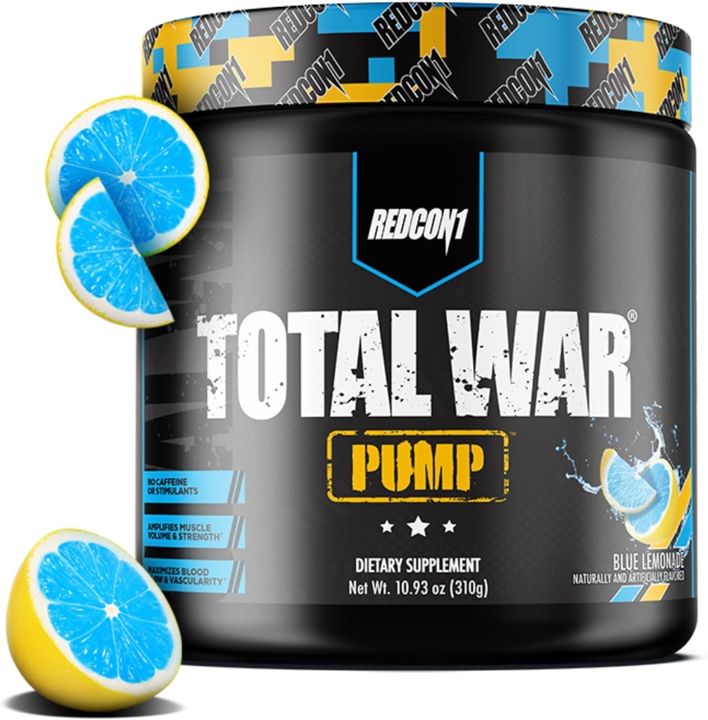 REDCON1 Non Stim & Caffeine Free Pre Workout Powder pre ženy a mužov - Total War Pump - s L-Citrulín, Beta Alanine & More - Cvičenie kedykoľvek počas dňa - Blue Lemonade (10.93 oz)
