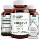 Natural Borage Oil supplement -rich in Gamma-linolenic Acid (GLA), A Potent Omega-6 Essential Fatty Acid Known for Supporting Skin, Nerve, and Joint Health 90 Softgels.