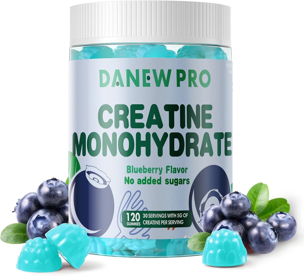 Creatine Monohydrate Gummies 5000mg для чоловіків і жінок, креатин моногідрат для міцності м'язів, будівельник м'язів, енергія Boost, перед тренуванням добавки (120 Count)- Чорниця Flavor