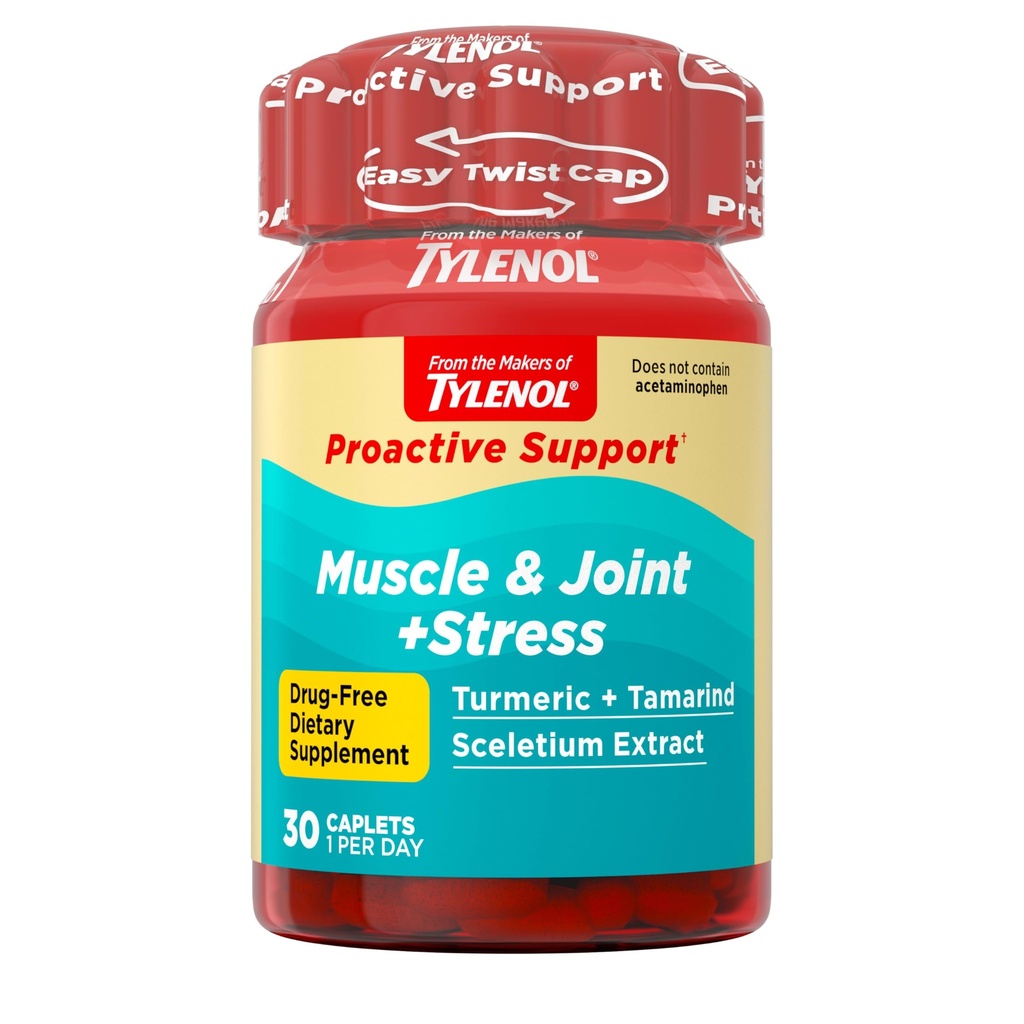 Tylenol Proactive Support* Muscle & Joint Supplements + Stress, Drug Free, Tamarind + Turmeric Supplement and Sceletium Extract to Improve Joint Comfort & Flexibility 30 ct