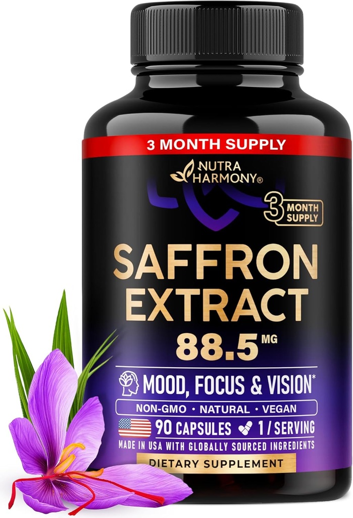 Natuurlijke Saffraan Supplementen - Pure Saffraan Extract 88.5 mg - Made in USA - Mood 