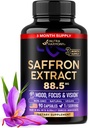 Natural Saffron Supplements - Pure Saffron Extract 88.5 mg - Made in USA - Mood | Focus | Vision | Energy Support - Eye Health for Women & Men - NonGMO Vegan Pills - 90 Powder Capsules, 3 Month Supply