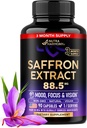 Natural Saffron supplements - Pure Saffron Extract 88.5 mg - Made in USA - Mood | Focus s Vision s Energy Support - Eye Health for Women ' Men - NonGMO Vegan Pills - 90 Powder Capsules, 3 Month Supply Supply