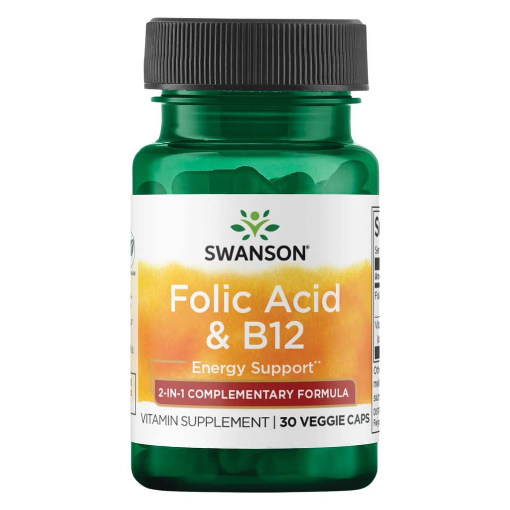 Swanson Folic Acid & Vitamin B-12 30 Veg Capsules