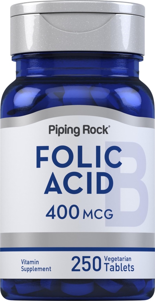 Piping Rock Folic Acid | 400mcg | 250 Vegetarian Tablets | Non-GMO, Gluten Free Supplement