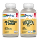 SOLARAY Mega Vitamin B Stress and Magnesium Glycinate 350mg Bundle - Timed Release Vitamin B Complex w/VIT C, Chelated Magnesium Bisglycinate - Energy, Relaxation and Immune Support, Vegan, 276/240ct