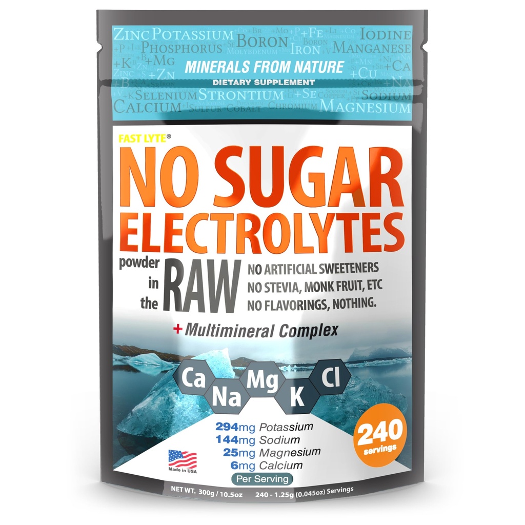FAST LYTE No Sugar Electrolytes Powder in the Raw | Mix in Coffee, Soup, Juice, Water, Smoothies, Broth, Anything | No Sweeteners or Flavorings | Keto & Sugar Free | Non-GMO & Vegan