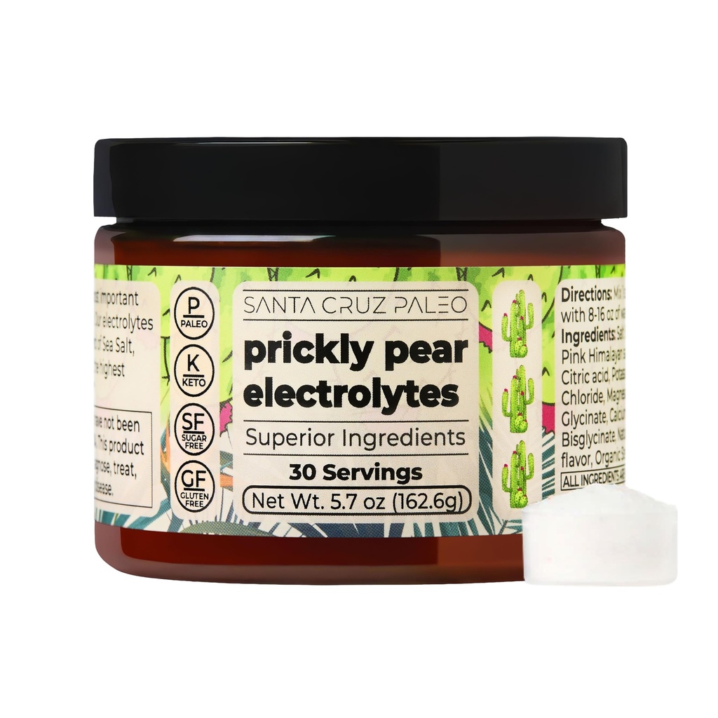 Santa Cruz Paleo Electrolyte Powder, Prickly Pear Flavor, Sugar Free Hydration Drink Mix with Himalayan Pink Salt, Sea Salt, Magnesium Glycinate, Potassium Chloride, Sweetened with Stevia, 30 Servings