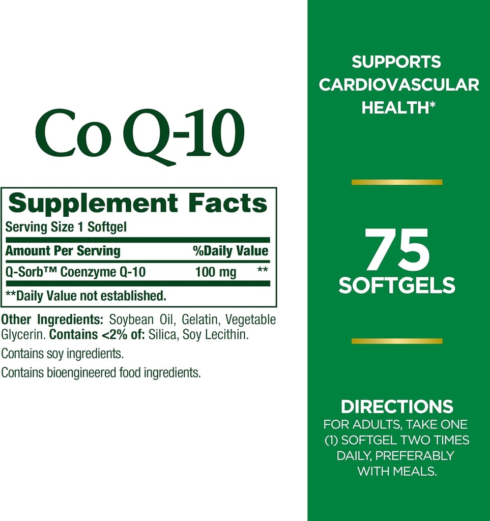 Nature's Bounty CoQ10, Supports Heart Health, Dietary Supplement, 100mg, 75 Softgels (Pachet de 2)