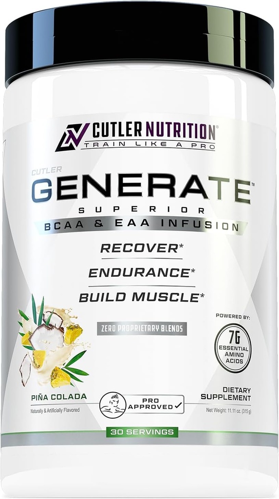 Catler Nutrition Generate EAA and BCAA Powder: Best Branched Chain Amino Acids supplement with Essential Amino Acids, 5g BCAAs, 2g EAs for Lean Muscle Mass , Pina Colada, 30 Servings