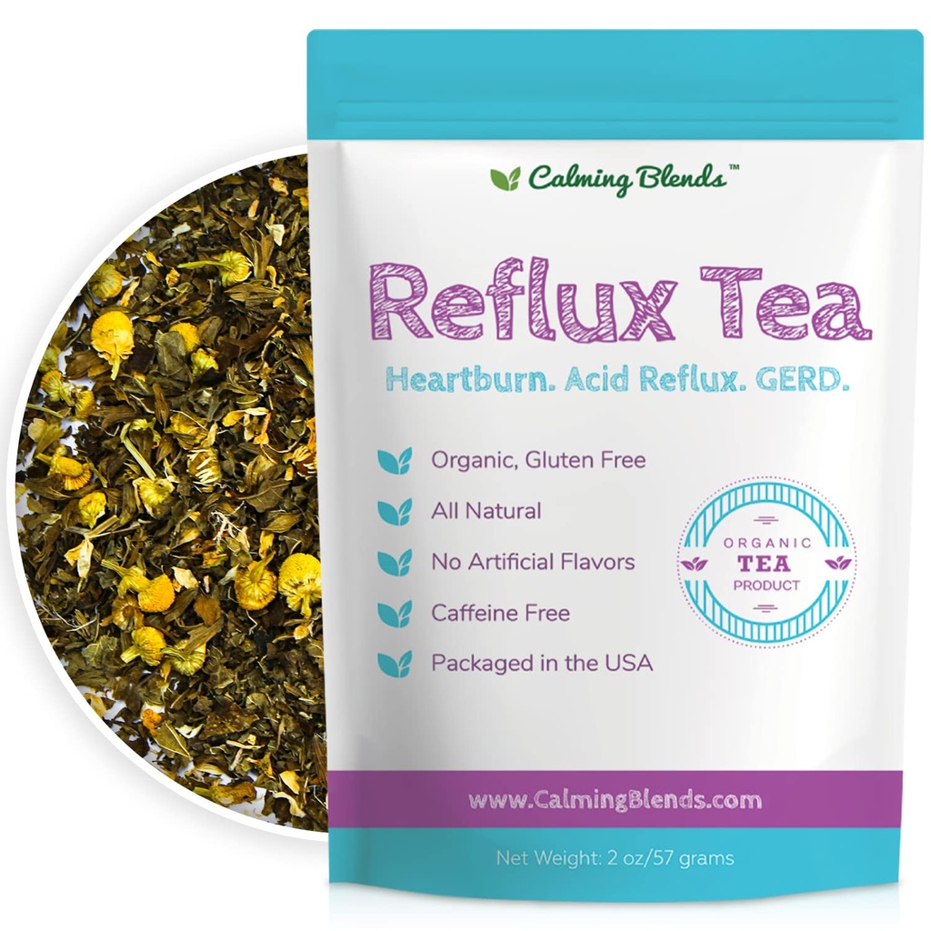 CALMING BLENDS Acid Reflux Loose Leaf Tea | Acid Reflux, Heartburn & Indigestion | Caffeine-Free | 36 Cups