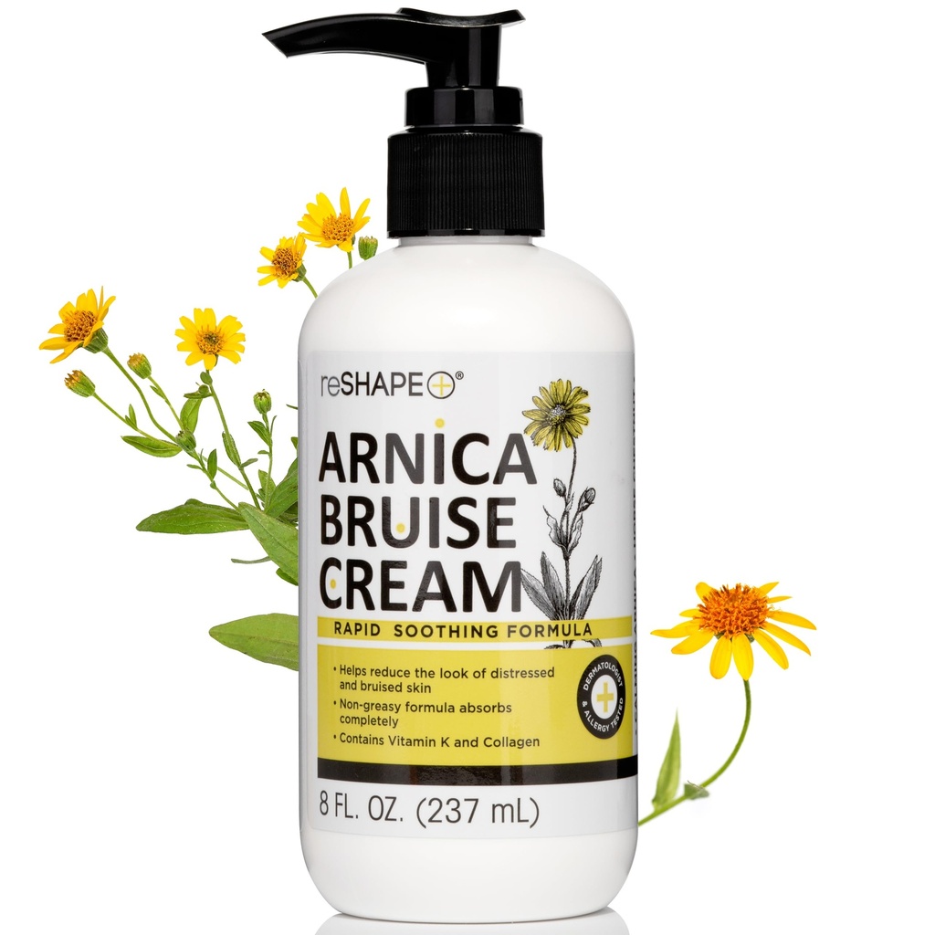 Reshape+ Arnica Bruise Relief Topical Cream For Bruising, Swelling, & Discoloration On Skin, Natural Skin Care Homeopathic Arnica Lotion W/Vitamin K, Horse Chestnut, & Collagen, Large 8 Fl Oz