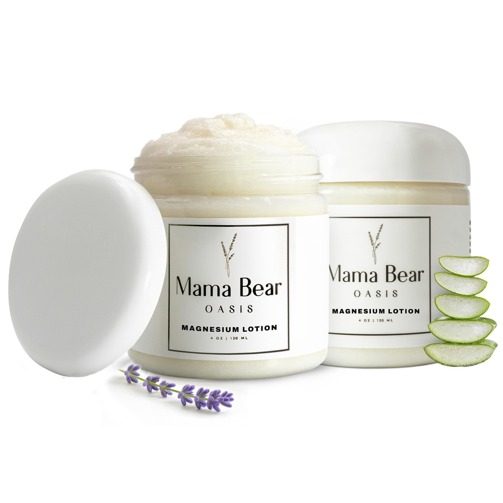 Mama Bear Oasis Lotion - Magnesium Cream - Lavender Magnesium Lotion for Foot, Hands, Legs, Toes Includes Arnica, Vitamin B6, Aloe Vera, MSM (Pack of 2)