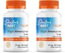 Doctor's Best High Absorption Iron Tablet with Ferrochel, Gentle on The Stomach, Immune Health, Blood Health, 27 mg (Pack of 2)