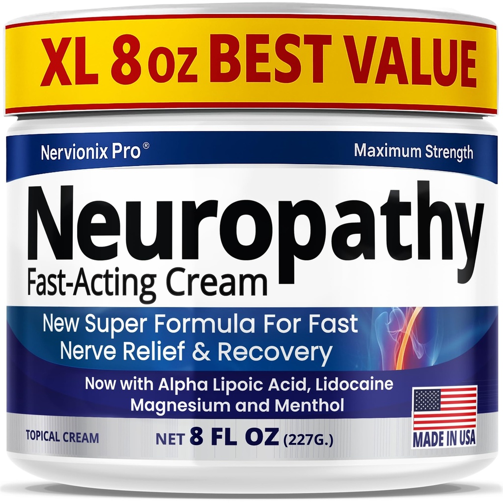 Neuropathy Nerve Relief Cream – Extra Large 8 oz – Maximum Strength for Feet Hands Legs Toes Back – Natural Ingredients Arnica Aloe Vera MSM Vitamins – Fast-Acting Soothing Relief – Super Value 8 oz
