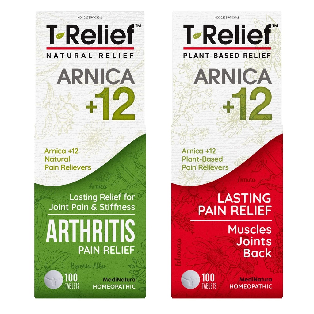 MediNatura Whole Body + Joints Bundle T-Relief Arnica +12 Natural Arthritis Pain Tablets 100ct + T-Relief Arnica +12 Natural Pain Relieving Tablets 100ct