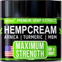 Hemp Cream - Maximum Strength - Natural Hemp Oil Extract Gel Rub with MSM - Glucosamine - Arnica - Turmeric - Maximum Strength - Formulated in USA - 3.9 oz