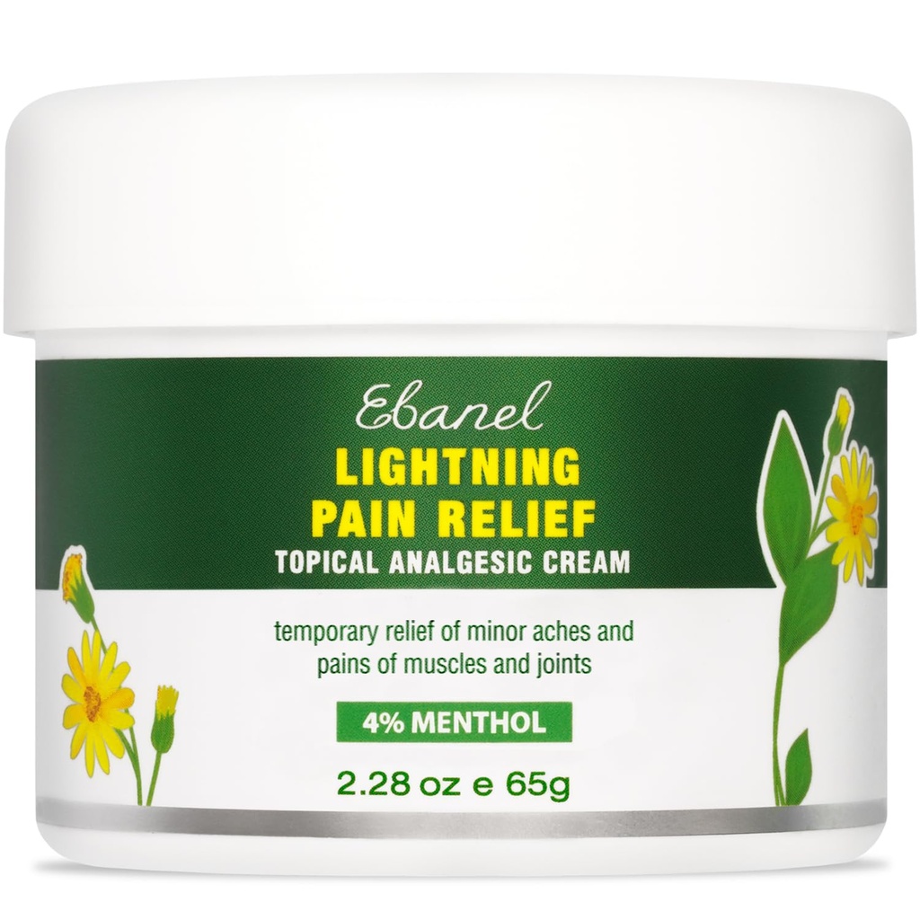 Ebanel Pain Relief Cream for Arthritis, Back, Joint, Foot, Neck, Strains & Sprains with Menthol, Camphor, Arnica, Emu Oil, MSM, Boswellia, Soothing Muscle Pain Relief Cream