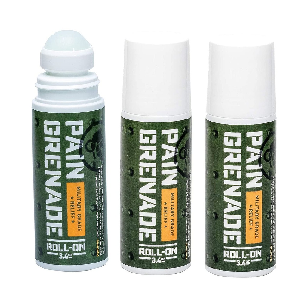 Plant Powered Roll-On Gel by Pain Grenade - Cooling and Warming Gel with Arnica, Menthol, Camphor, Glucosamine, and Other All Natural Botanicals - 3 - Pack