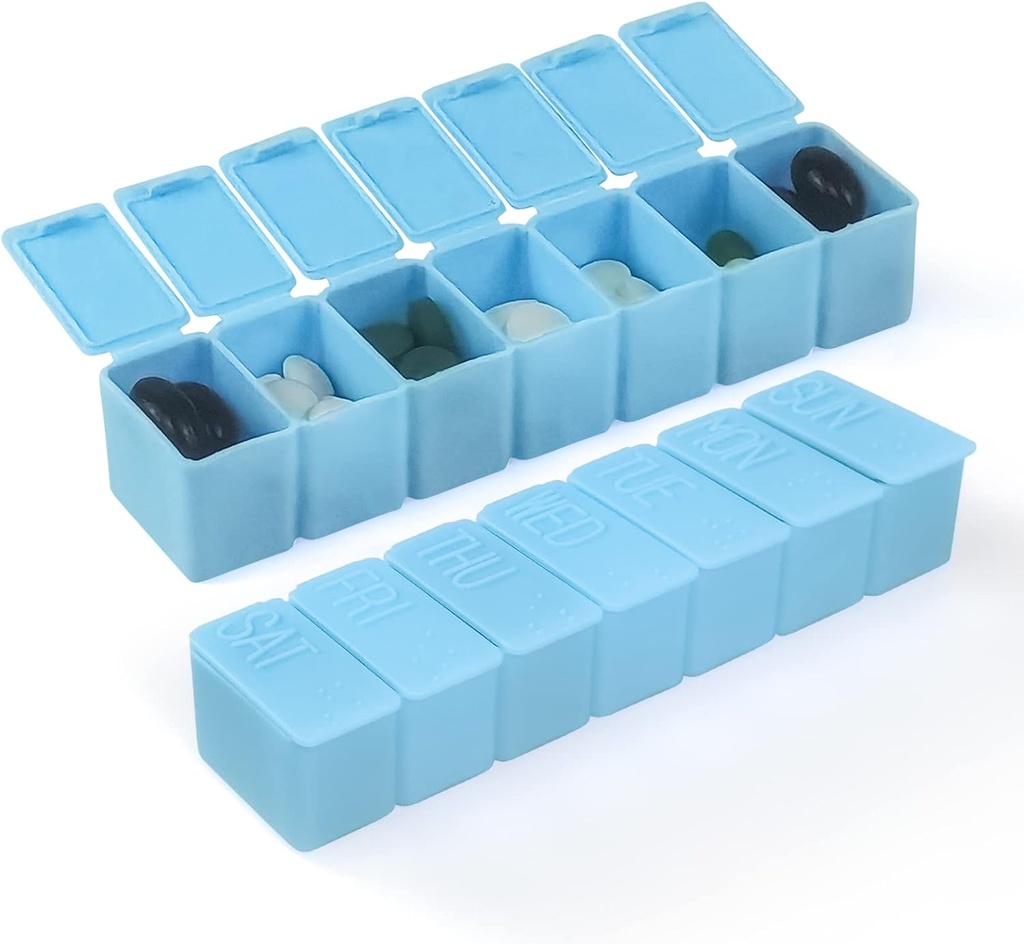 Həftəlik Kiçik Pill Organizer, 7 Day Pill Case, Daily Vitamin Case Medicine Box, Tibb üçün Pill Containers Fish Oil(2Pcs,Blue)