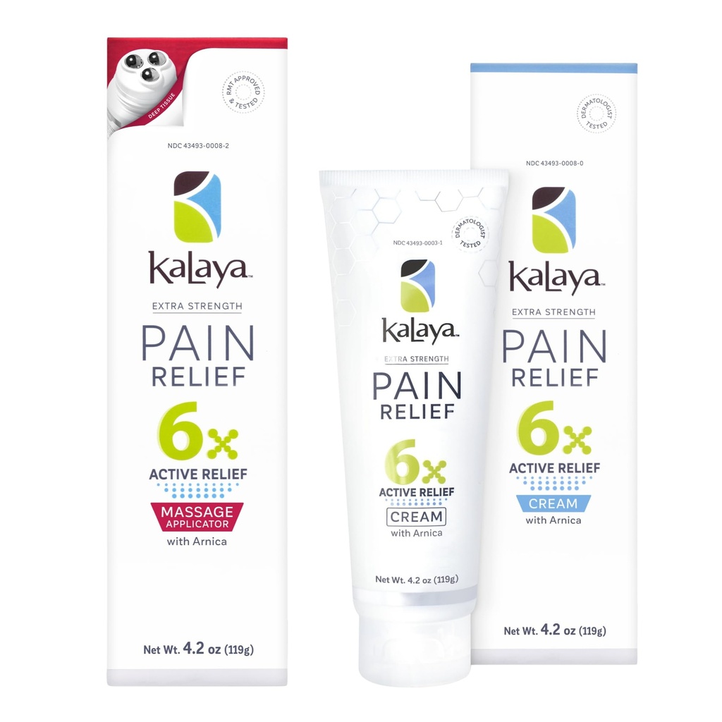 Kalaya 6X Pain Relief Arnica Cream with Massager and 6X Extra Strength Pain Relief Cream