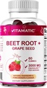 Vitamatic Beet Root Gummies - 3000mg Equivalent Per המשרתת - 60 חניכיים - מיוצר עם ויטמין B6, B12, Grape Seed, Pomegranate & Nicotinamide (Pack of 2)