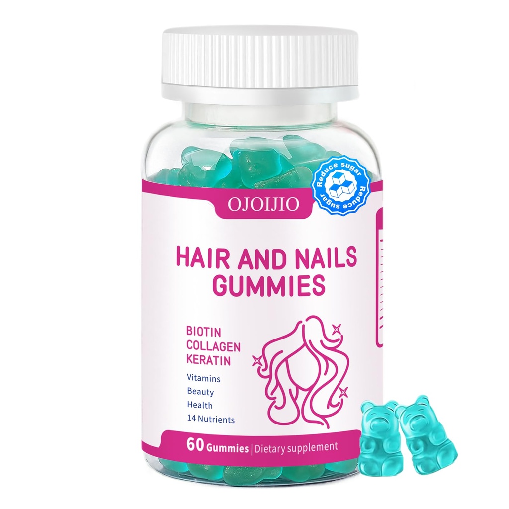 Hair Skin and Nails Vitamins for Women, 5000mcg Biotin Gummies with Collagen & Keratin, Low Sugar 14 Nutrients Beauty Supplement,Supports Healthy Hair Glowing Skin Strong Nails, 60 Count