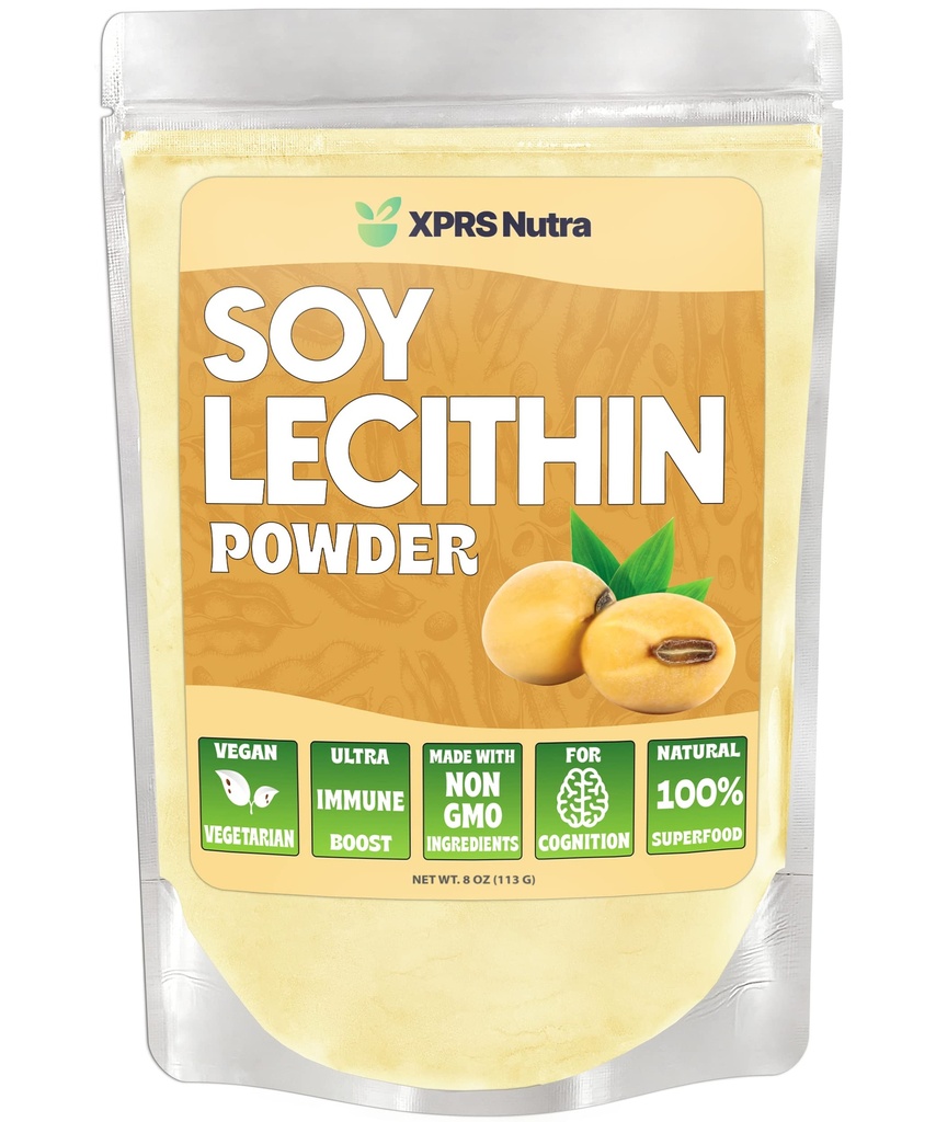 XPRS Nutra Soy Lecithin Powder Food Grade Fat Emulsifier - Suitable for Cooking, Baking and More - Vegan Friendly Soy Lecithin Powder Cooking Aid (8 Ounce)