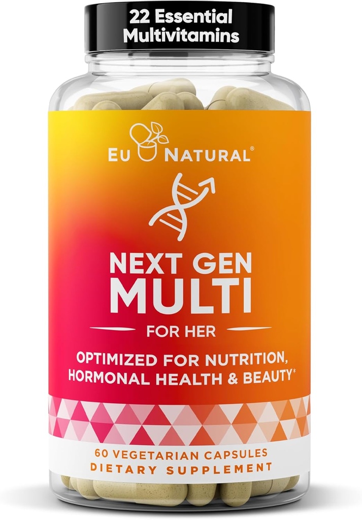 Gen Multivitamin för kvinnor - 22 Optimerade vitaminer för immunitet, skönhet, hjärna, energi, ben och hjärta - Vitamin C, D, E, K, Iron, B6 och DHA - 60 vegetariska mjuka kapslar (Packaging May Vary)