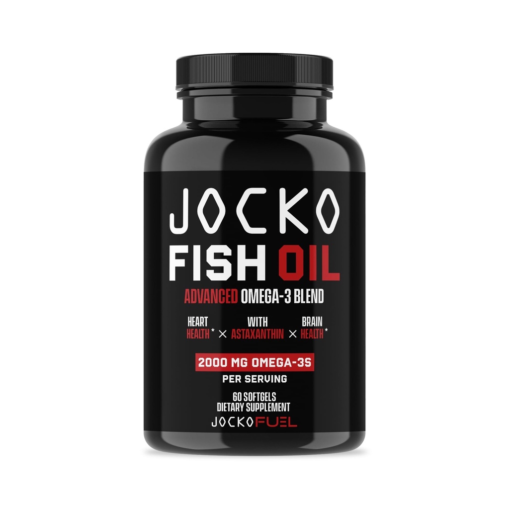 Jocko Fuel Omega 3 Fish Oil Supplement 2000mg - Burpless Fatty Acid Supplement, Wild Caught, Powerful Antioxidant with Astaxanthin (60 Capsules)