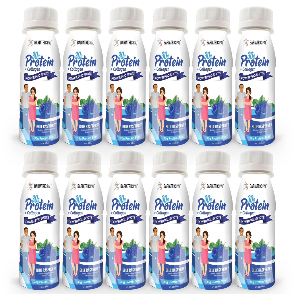 BariatricPal 30g Whey Protein & Collagen Power Pro Shots - Blue Raspberry (12 Bottles)