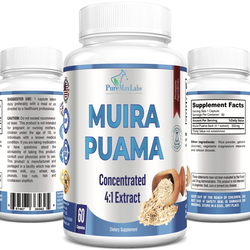 Muira Puama Capsules - 550 mg Concentrated 4:1 Extract, 60 Capsules