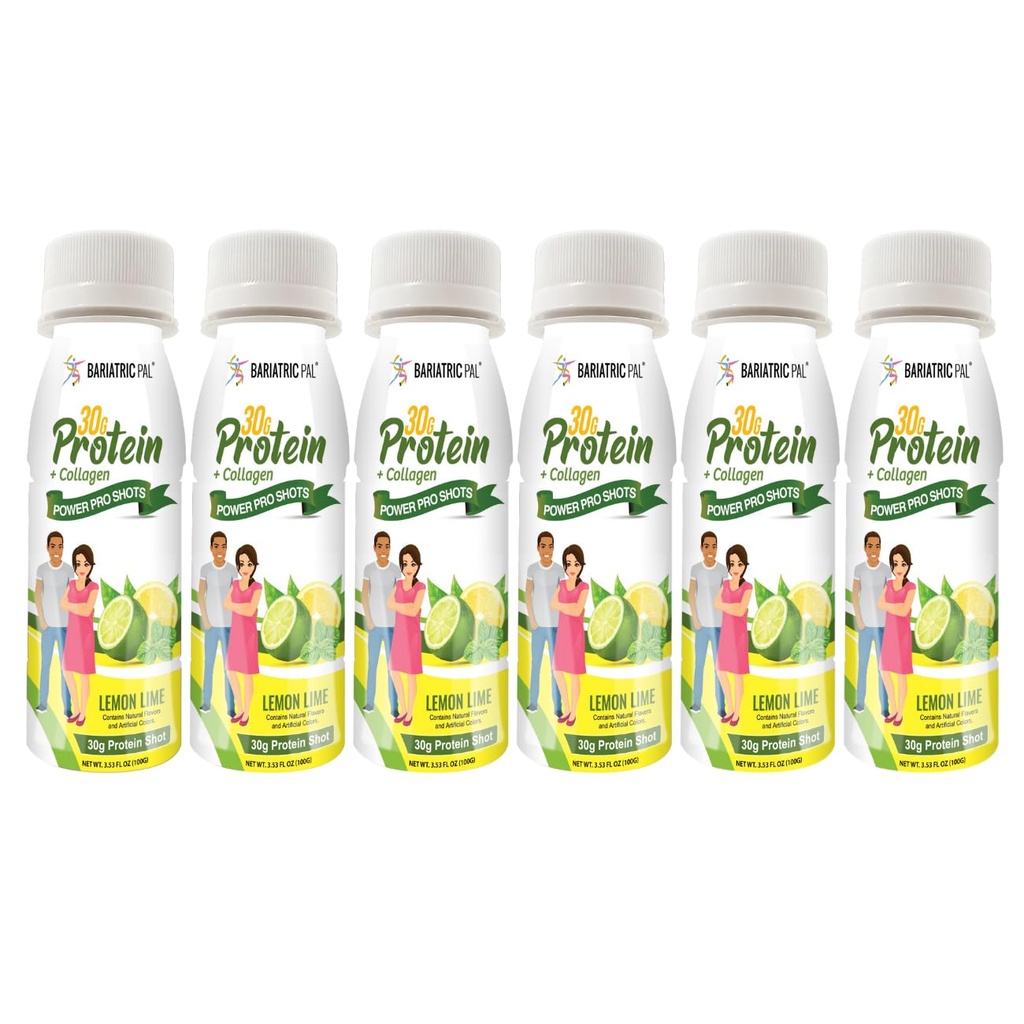 BariatricPal 30g Whey Protein & Collagen Sugar-Free Power Pro Shots - Lemon Lime (6 Bottles)