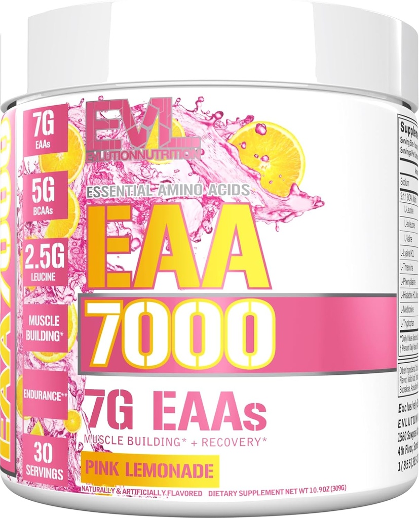 Eluce Nutrition EAA7000 - Pre & Post Workout Powder - Muscle Building + Recovery Dodatek - 7g esenciální aminokyseliny + 5g BCAA - Endurance + Energy Support - 30 Servings - Pink Lemonade