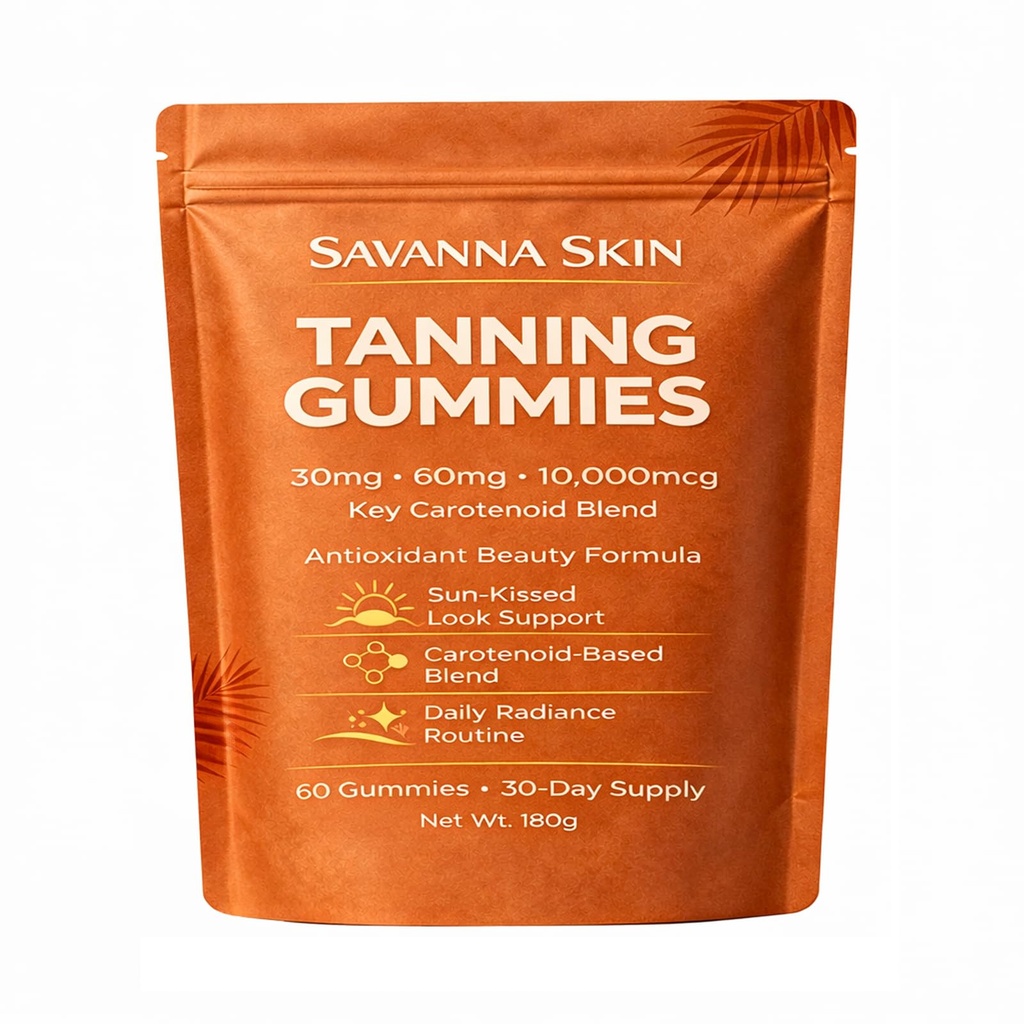Tanning Gummies, Astaxanthin & Beta-Carotene Formula, Supports Natural Glow and Skin Radiance, for Daily Beauty Routine and Travel Prep, Bronzing, Non-GMO, Vegan & Sugar Free, 60 Count
