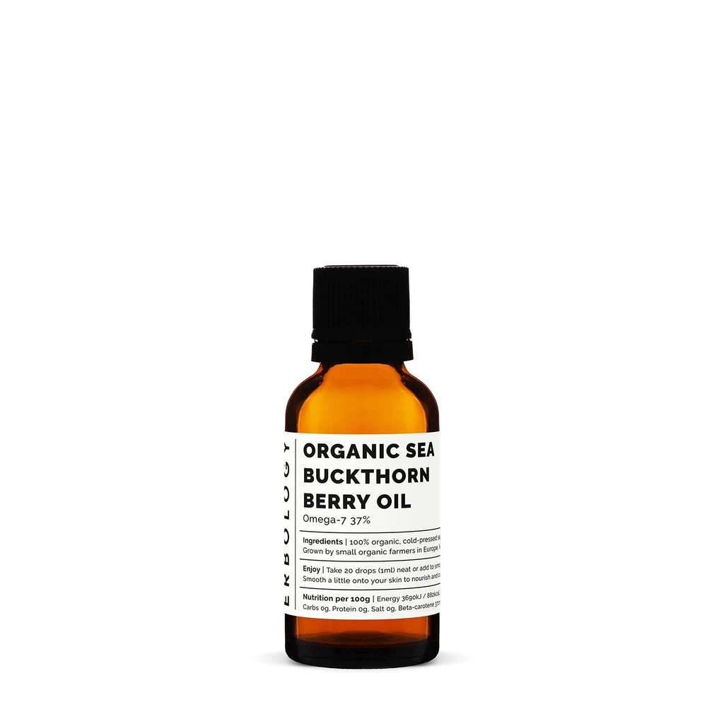 100% Organic Sea Buckthorn Oil 1 fl oz - Cold-Pressed 50:1 - Rich in Omega-7 and Beta-carotene - Straight from Farm - Non-GMO - No Additives or Preservatives - Recyclable Glass Bottle