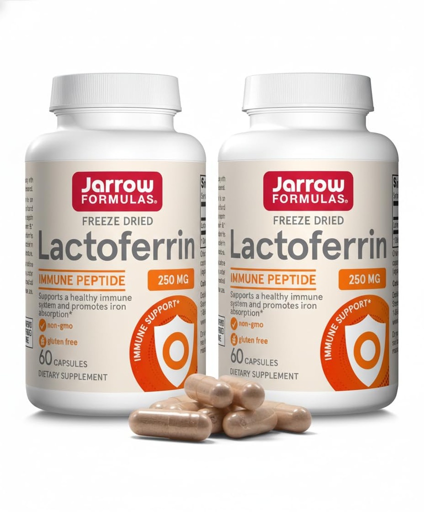 Jarrow Formulas Lactoferrin Supplements 250 mg - Immune-Supporting Glycoprotein for Healthy Immune System Support & Iron Absorption - Freeze Dried, Gluten Free, Non-GMO - 60 Capsules (Pack of 2)