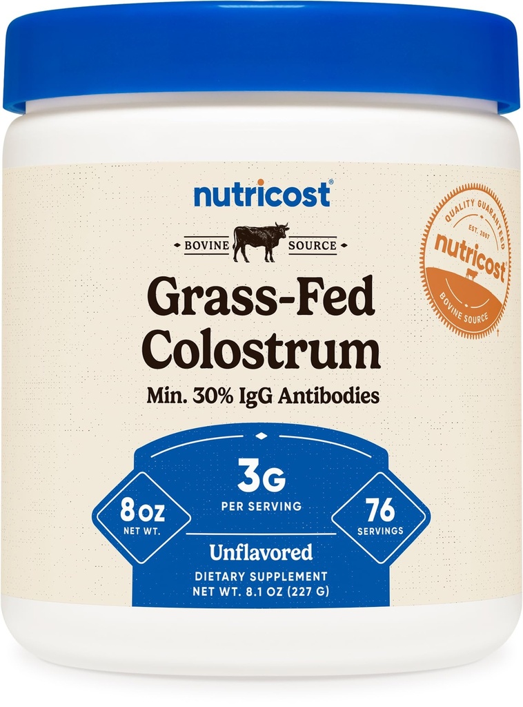 Nutricost Colostrum Powder 8 oz, Lactoferrin and Minimum 30% Immunoglobulins (IgG), from Bovine Colostrum, 3g Per Serving, 76 Servings