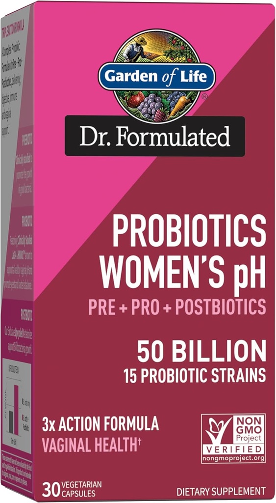 Сад життя Dr Formulated Жінки PH Probiotics 50 Billion CFU, Pre + Pro + Postbiotics - Дайвінг, Іммуна та Вагінальна підтримка, Картопля, Акасія, Postbiotic Metabolites, 30 день постачання