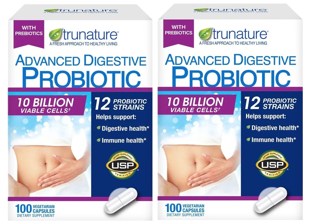 Trunature Digestive Probiotic Capsules, Healthy Immune System 2Pack (100 Count) Product is Recommended