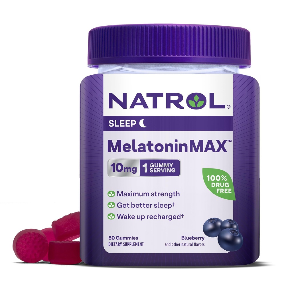 Natrol MelatoninMax, Sleep Gummies for Adults, Blueberry Flavor, 10 mg, 80 Count, Up to an 80 Day Supply (Pack of 12)