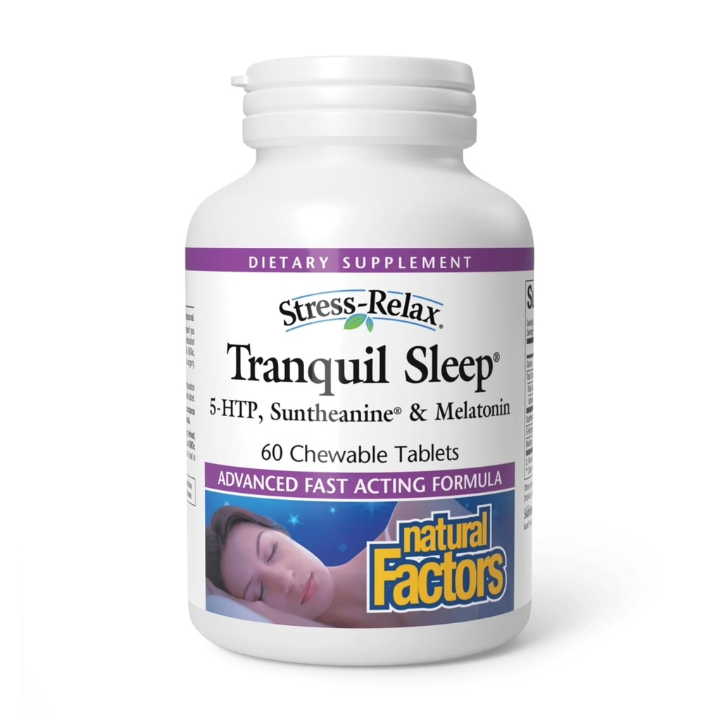 Natural Factors Tranquil Sleep - Calm Sleep Health Supplement - Relaxation Support Supplement with Melatonin & 5-HTP - 60 Chewable Tablets (30 Servings)