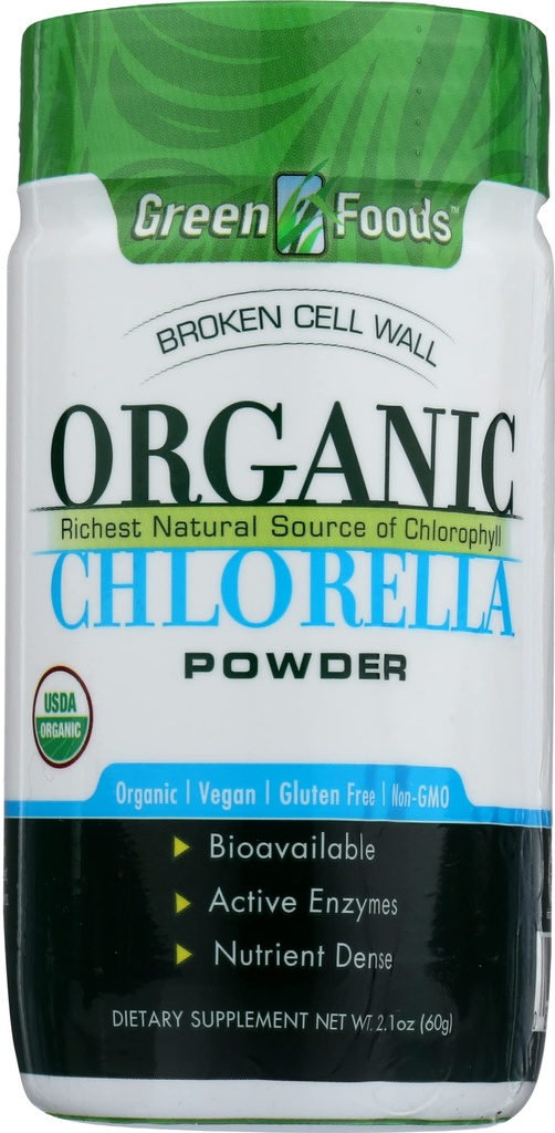 Green Foods Organic Chlorella Powder, Gluten Free, Non GMO, 2.1 Ounce (Pack of 1)