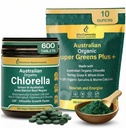 Biogenesis Australian Grown Organic Greens Bundle – Chlorella 500mg Tablets (600 Ct) + SuperGreens Powder (300g) – BioDynamic Cracked Cell Wall & Nutrient Rich Superfood Mix – Supports the Body