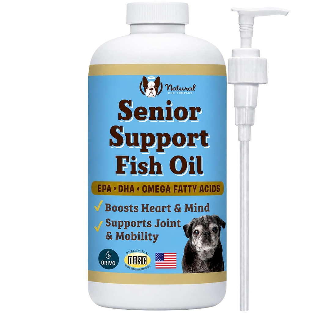 Natural Dog Company Omega 3 Fish Oil for Senior Dogs Supplement – Support Mobility, Skin, Coat, Heart & Brain, with Turmeric, Salmon & Fish Oil for Aging Dogs, Liquid Canine Supplement, 16oz