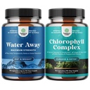 Bundle of Water Away Herbal Diuretic Pills High Strength with Dandelion Leaf Extract & Green Tea for Bloating Relief and Chlorophyll Capsules for Cleanse and Detox Support with Mint & Parsley Extract