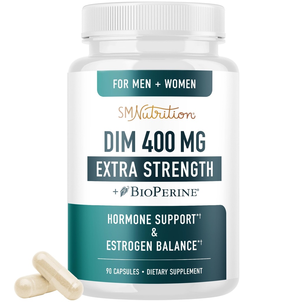 DIM Supplement 400MG Extra Strength | Hormone Balance for Men and Women | Menopause, Acne, Hot Flashes Relief, Prostate & Antioxidant Support | Third-Party Tested, Soy-Free, Gluten-Free | 90 Ct.